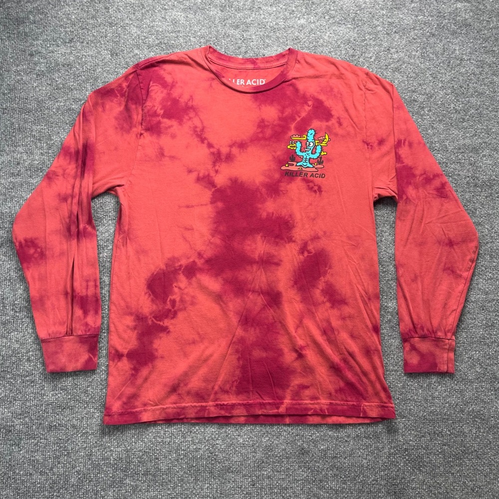 Killer Acid Mens Road Trip Tie Dye Long Sleeve Graphic T-Shirt Red Medium